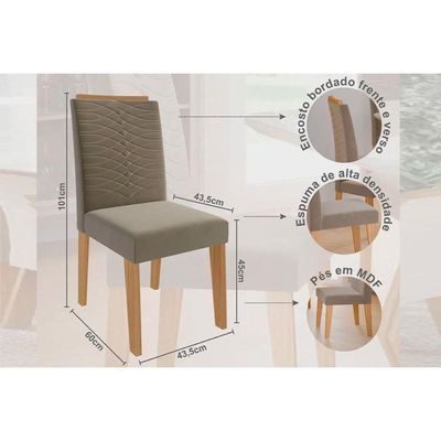Conjunto Mesa De Cozinha ágata Com Tampo Madeirado Com Vidro 130x80cm E 4 Cadeiras Clarice Madeirado Linho Bege Cimol