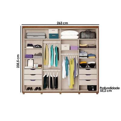 Guarda Roupa Casal 2 Portas De Correr E 6 Gavetas C- Espelho Titan 1173 C- Pés Freijo - Carraro