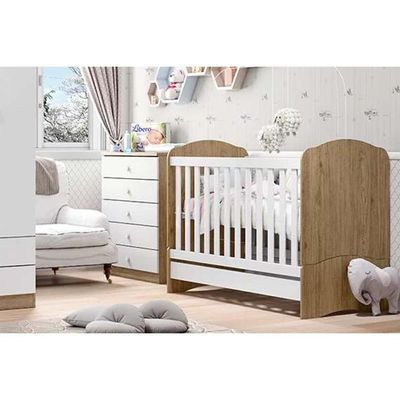 Quarto De Bebê Completo Bala De Menta 2 Peças (1 Cômoda + 1 Berço) Qi95 Rústico-branco - Henn