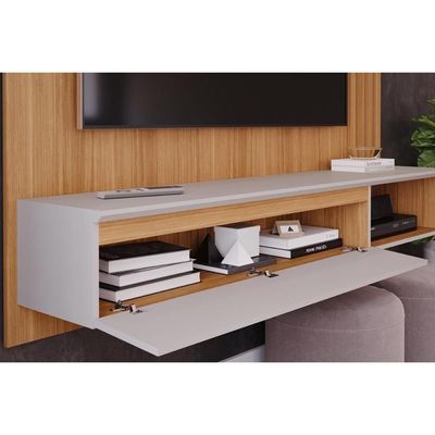 Painel Quarto P- Tv Até 60 Pol Panama Plus Ripado C- 1 Porta 162x157cm Off White-nature - Permóbili