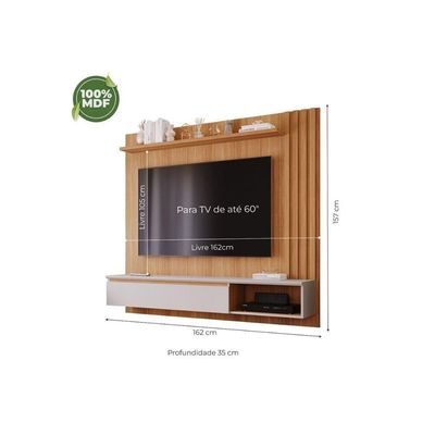 Painel Quarto P- Tv Até 60 Pol Panama Plus Ripado C- 1 Porta 162x157cm Off White-nature - Permóbili