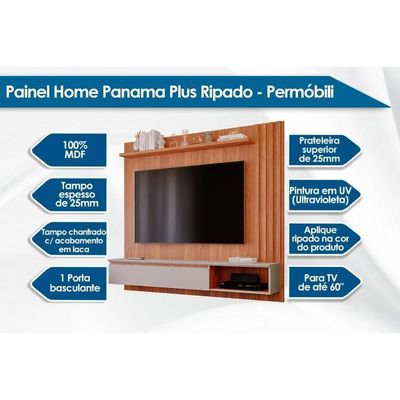 Painel Quarto P- Tv Até 60 Pol Panama Plus Ripado C- 1 Porta 162x157cm Off White-nature - Permóbili