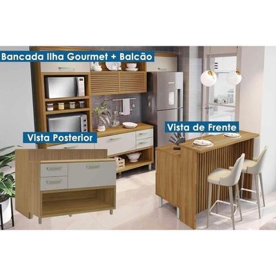 Balcão Ilha Cozinha Gourmet Princesa Com 1 Porta E 2 Gavetas 120cm Freijó Off White