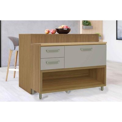 Balcão Ilha Cozinha Gourmet Princesa Com 1 Porta E 2 Gavetas 120cm Freijó Off White