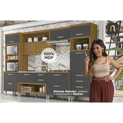 Balcão Ilha Cozinha Gourmet Princesa Com 1 Porta E 2 Gavetas 120cm Freijó Off White