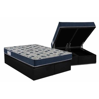 Cama Box Baú Queen: Colchão Ortopédico Ortobom D28 Iso 60 Super Firme + Base Crc Courano Black (158x198)