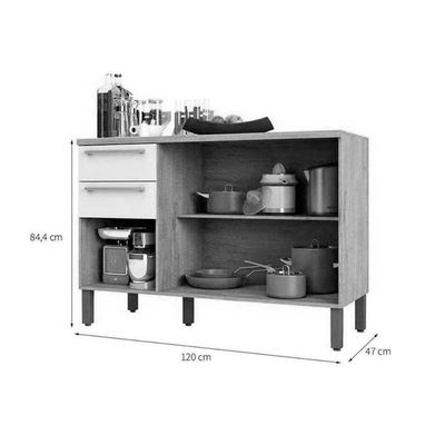 Módulo Cozinha Ronipa Nápoli Prime Balcão 3 Portas E 2 Gavetas Com Tampo 120cm Amendoa Grafite Ronipa