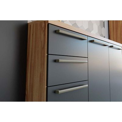 Módulo Cozinha Ronipa Nápoli Prime Balcão 3 Portas E 2 Gavetas Com Tampo 120cm Amendoa Grafite Ronipa