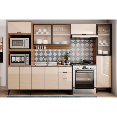 Paneleiro De Cozinha Modulado Alpha 2509 Com 2 Portas 1 Com Vidro Canelado 50cm Branco