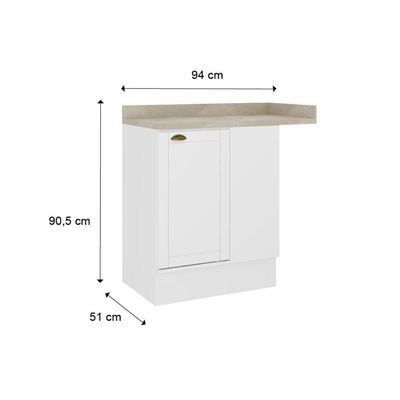 Balcão De Cozinha Modulado Com Tampo Bella 2611 Canto Reto Com 1 Porta 94cm Nogal Cinza