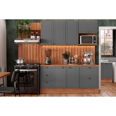 Cozinha Modulada Completa Bella 9 Peças 2 Aéreos + 2 Balcões+5complementos C9p60 Nogal Cinza