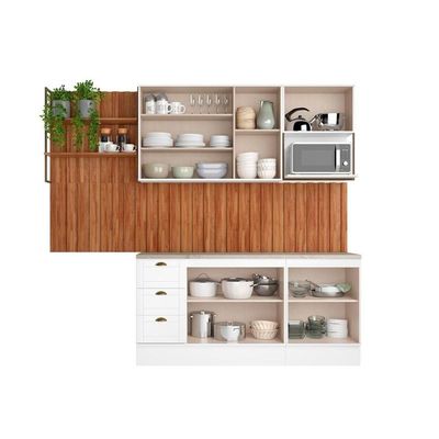 Cozinha Modulada Completa Bella 9 Peças 2 Aéreos + 2 Balcões+5complementos C9p60 Nogal Cinza