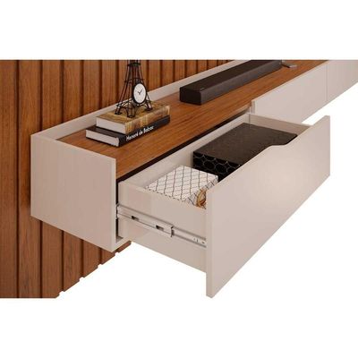 Estante P- Sala Até 65 Pol Pratic Ripado C- 3 Gavetas 223x240cm Freijó-off White - Dj Móveis