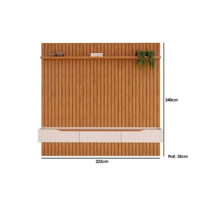 Estante P- Sala Até 65 Pol Pratic Ripado C- 3 Gavetas 223x240cm Freijó-off White - Dj Móveis