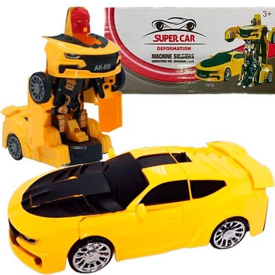 Carro Robô Brinquedo Elétrico Amarelo Transformers Som Leds