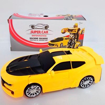 Carro Robô Brinquedo Elétrico Amarelo Transformers Som Leds