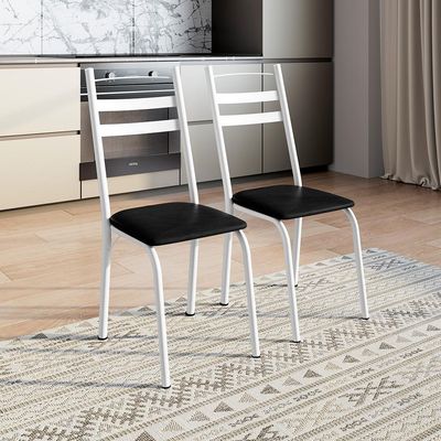 Conjunto com 2 Cadeiras Peters Revestimento Sintético Preto e Branco