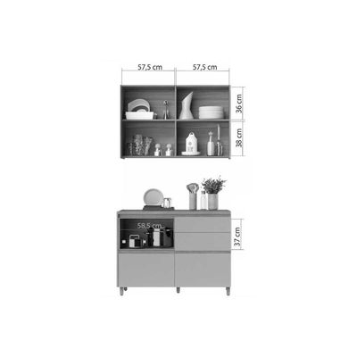Kit Cozinha Modulada 2 Peças Rainha 1 Aéreo + 1 Balcão C2p44 Branca Nature