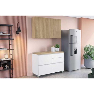 Kit Cozinha Modulada 2 Peças Rainha 1 Aéreo + 1 Balcão C2p44 Branca Nature