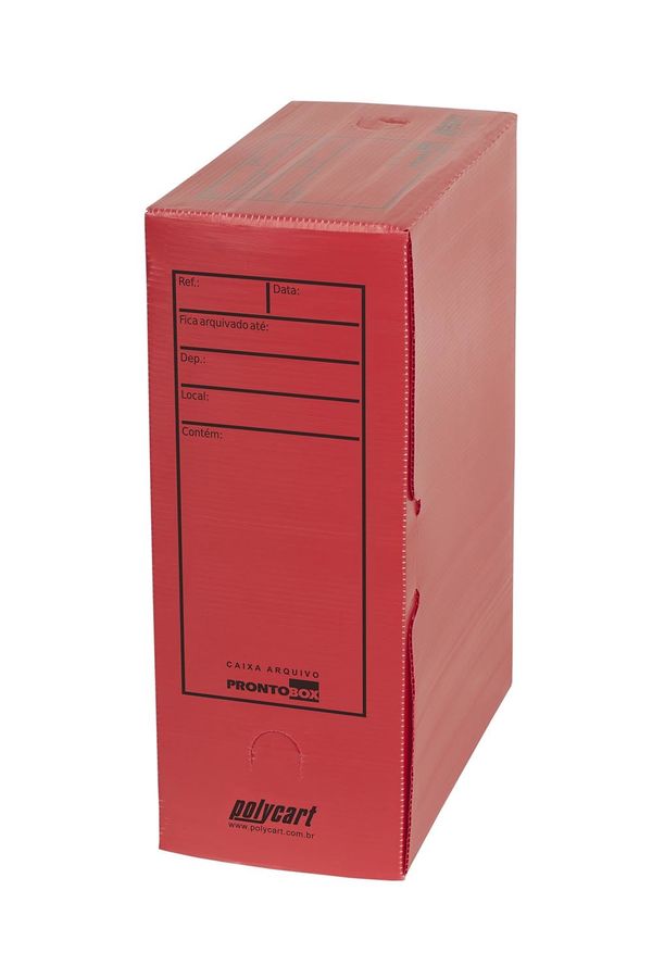 Caixa Arquivo Morto Polycart Plástico Prontobox Corrugado Vermelho 347x245x133mm