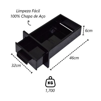 Gaveta Cinzeiro Lareira Chapa de Aço Preta Popular 46x32x6cm
