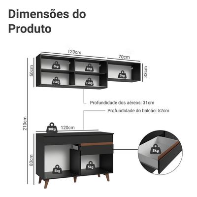 Armário De Cozinha Compacta 190cm Reims Madesa 05 Preto