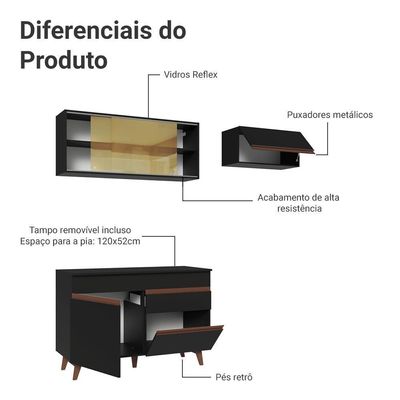 Armário De Cozinha Compacta 190cm Reims Madesa 05 Preto
