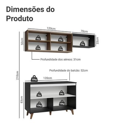 Armário De Cozinha Compacta 190cm Reims Madesa 09 Preto/Rustic