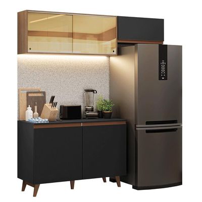 Armário De Cozinha Compacta 190cm Reims Madesa 09 Preto/Rustic
