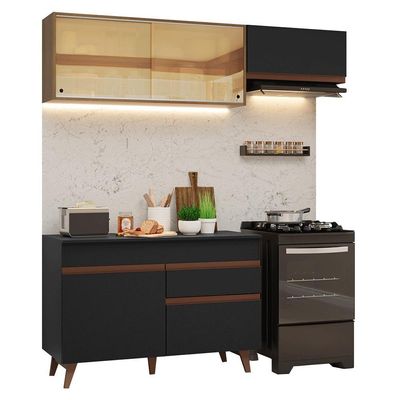 Armário De Cozinha Compacta 190cm Reims Madesa Preto/Rustic