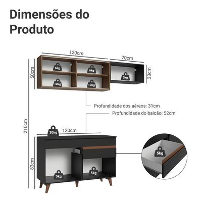 Armário De Cozinha Compacta 190cm Reims Madesa Preto/Rustic