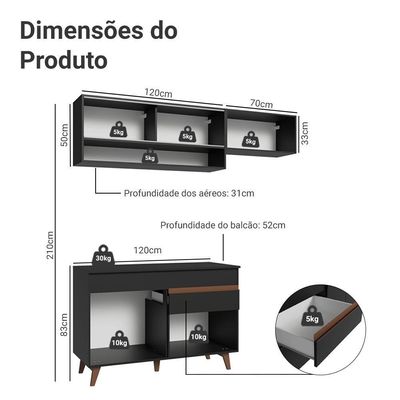Armário De Cozinha Compacta 190cm Reims Madesa 06 Preto