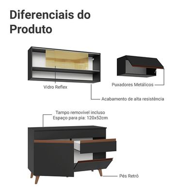 Armário De Cozinha Compacta 190cm Reims Madesa 06 Preto