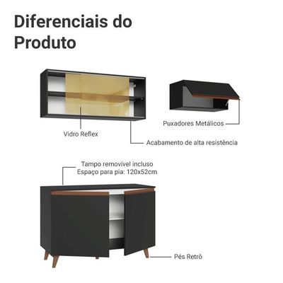 Armário De Cozinha Compacta 190cm Reims Madesa 09 Preto