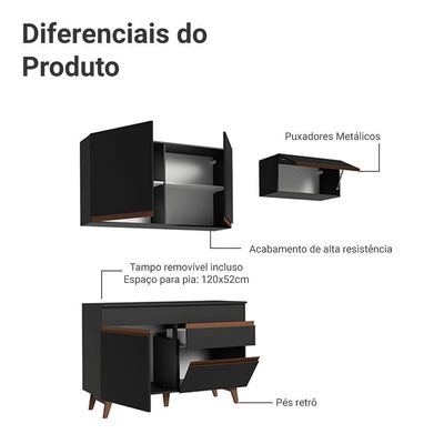 Armário De Cozinha Compacta 190cm Reims Madesa 04 Preto