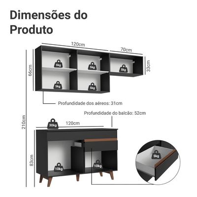 Armário De Cozinha Compacta 190cm Reims Madesa 04 Preto