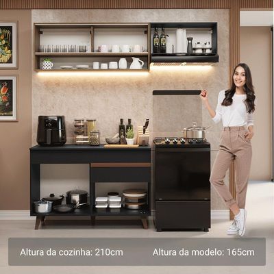 Armário De Cozinha Compacta 190cm Reims Madesa Preto/Rustic