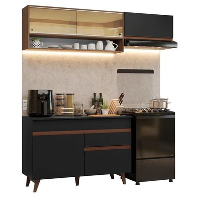 Armário De Cozinha Compacta 190cm Reims Madesa Preto/Rustic