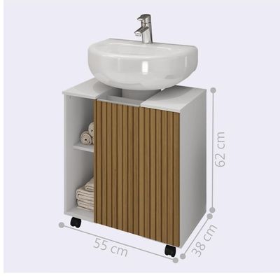Gabinete Para Banheiro Gales Branco Efeito Ripado