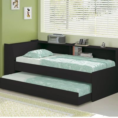 Cama Solteiro Bicama Bau Estante 2 Nichos Bb2829 Preto Dtall Preto