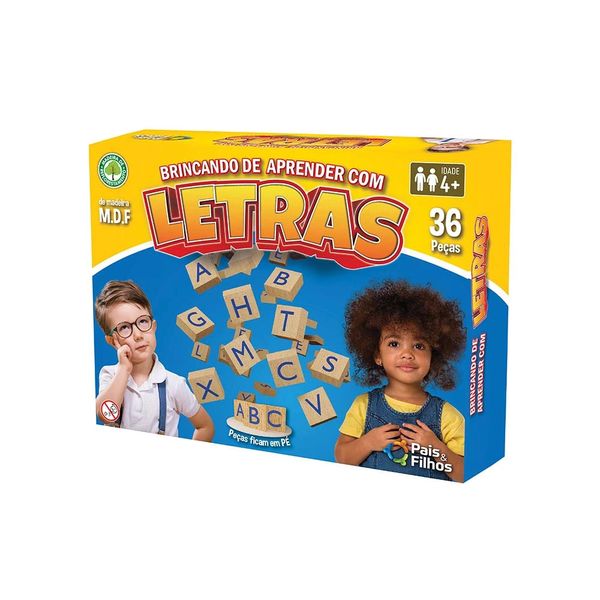 Brincando de Aprender com Letras Pais e Filhos 36 Peças em Madeira