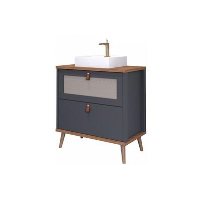 Bancada De Banheiro Balcão Vêneto 1 Porta E 1 Gaveta C- Cuba 60cm Titanium-freijo - Mgm