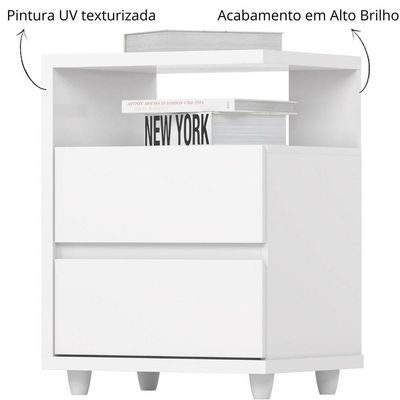Mesa De Apoio E Cabeceira 2 Gavetas Chanfradas - Campeche - Branco