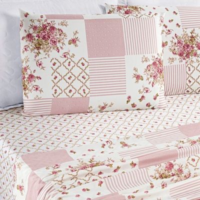 Jogo de Cama Lençol Bouti Estampado King 04 Peças - Rosa Matura