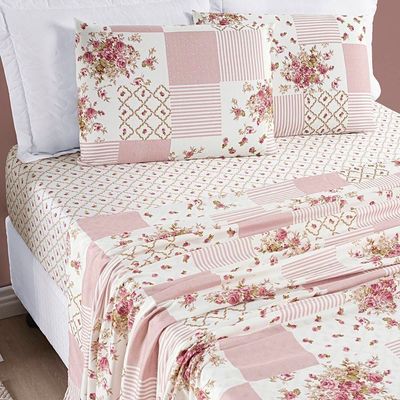 Jogo de Cama Lençol Bouti Estampado King 04 Peças - Rosa Matura