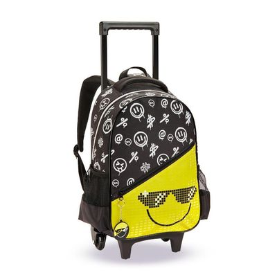Kit Mochila De Rodinhas + Lancheira + Estojo Duplo Emoji Denlex