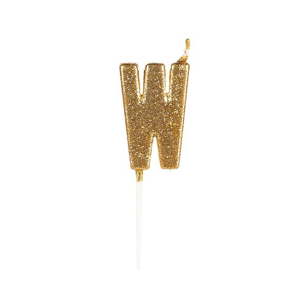 Vela Silver Glitter Dourada Letra W