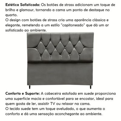 Cabeceira Estofada Cama Box Solteiro 90 Cm Suede Dubai Cinza