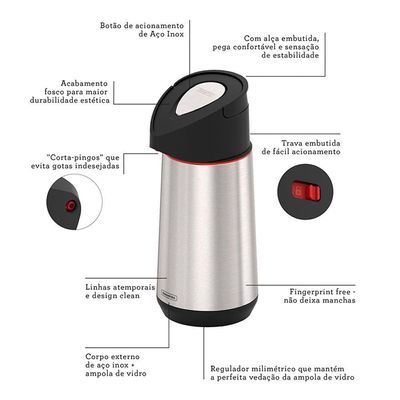 Garrafa Térmica Tramontina Exata 61641120 1,2l Inox E Preto 61641120