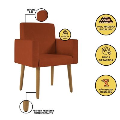 Kit 2 Poltronas Cadeira Recepção Nina Com Puff Balaqui Decor Terracota